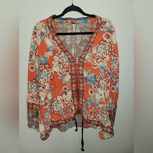 Free People Wildflower Cinched Zip Kimono Jacket Orange Multicolor Size M/L